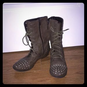 Brown studded combat boots